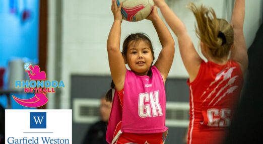 Two girls playing netball